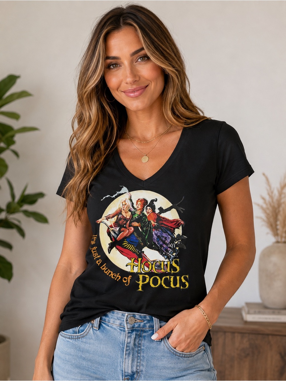 Hocus Pocus Graphic V-Neck Tee - Black